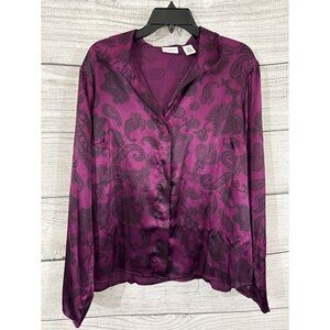 Covington Purple Paisley Satin Button-Up Shirt Size XL